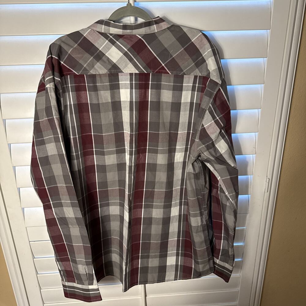 Ecko Unltd Men’s 3XL Plaid Button Down Shirt Long Sleeve Gray Maroon Flannel - Picture 2 of 3